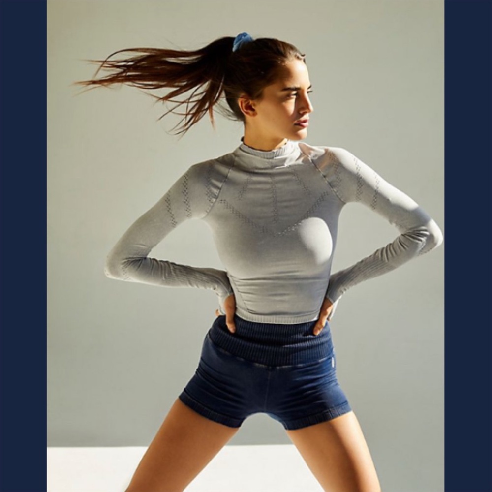 FP Movement Good Karma High Neck Layering Top in Ice Grey - Size XS/S